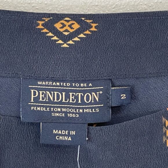 NWT Pendleton 100% Silk Midi Skirt Size 2 Washable Flare Blue Aztec Side Zip - Picture 2 of 11